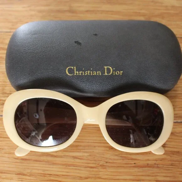 Christian Dior Vintage Italy Oval Ivory Round Sunglasses Kurt Cobain - Picture 1 of 5